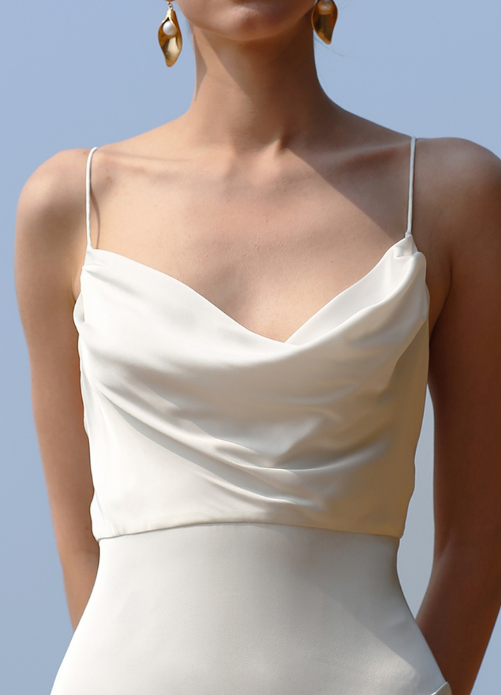 Woman Satin White Backless Camisole Long Dress CDR091