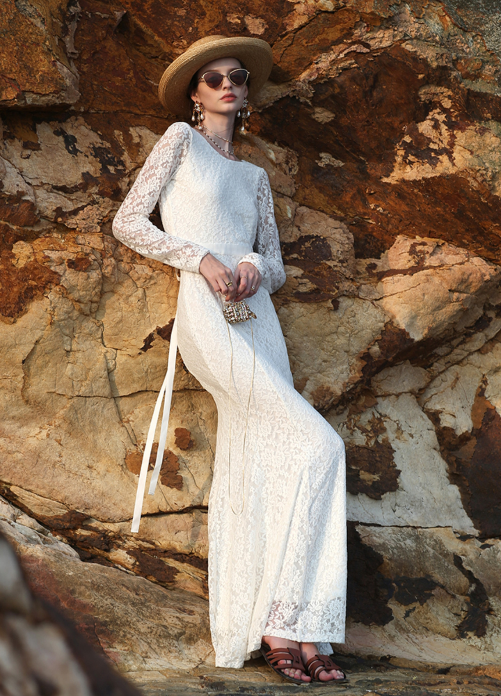 Woman Lace Backless Long Sleeve Mermaid Dress CDR088