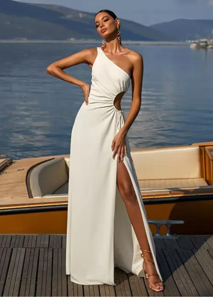 Woman Backless One Shoulder Waist Cut Long Dress CDR081