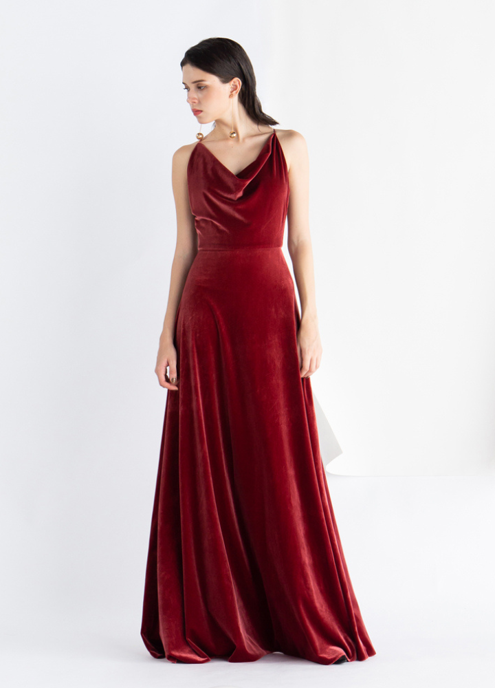Woman Red Velvet Mermaid Party Long Dress CDR068