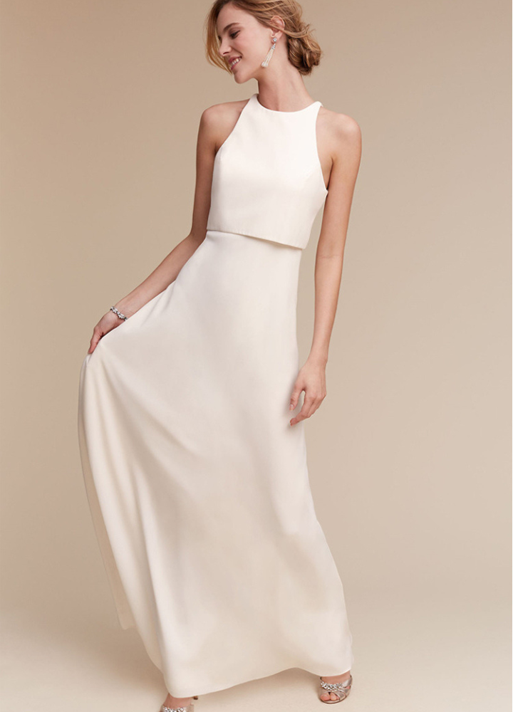 Woman Back Open No Sleeve High Waist Long Dress CDR083