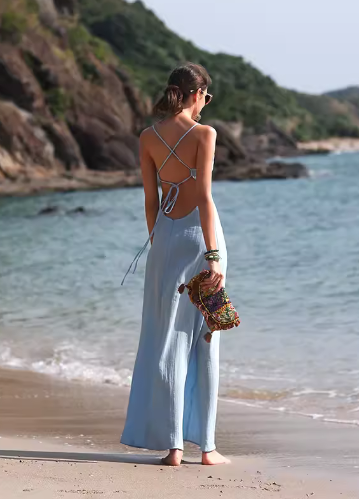 Woman Lace up Camisole Beach Long Dress CDR102