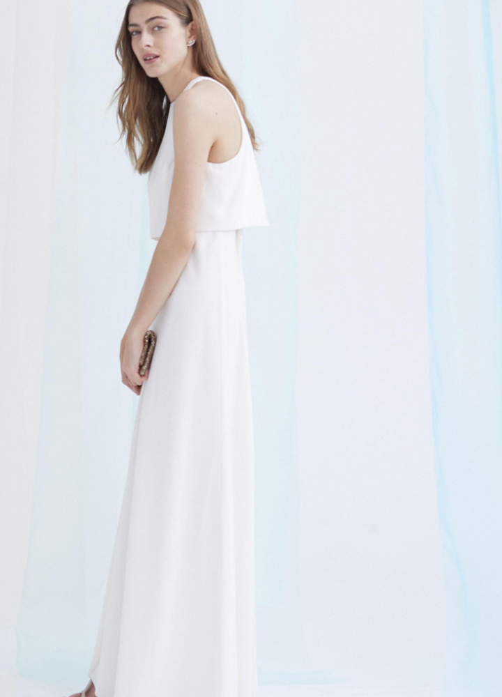 Woman Back Open No Sleeve High Waist Long Dress CDR083