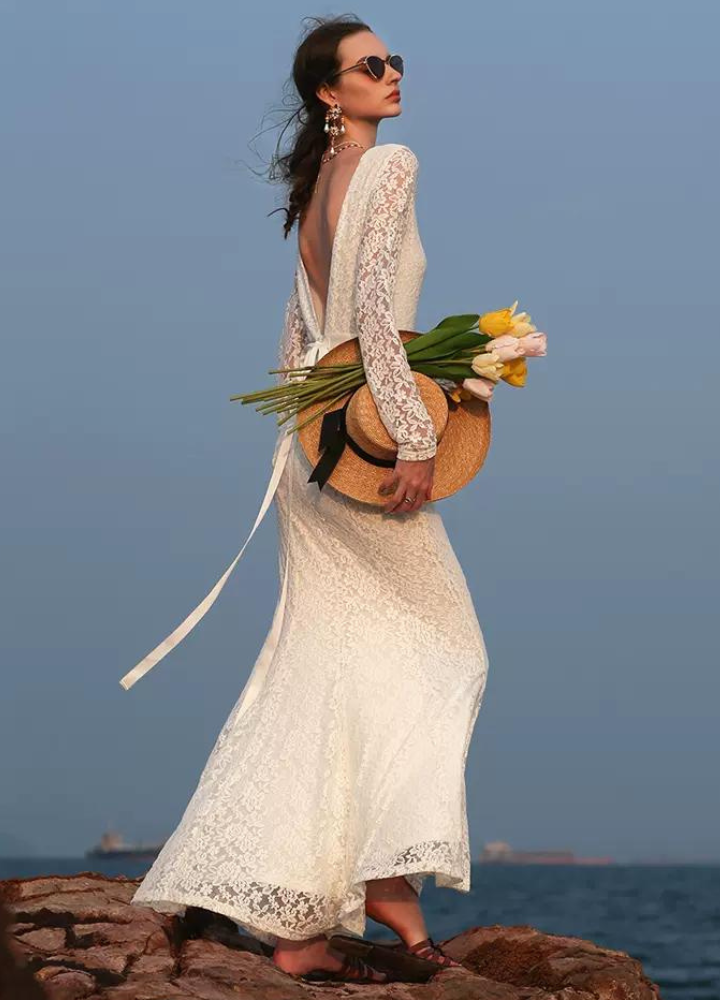 Woman Lace Backless Long Sleeve Mermaid Dress CDR088