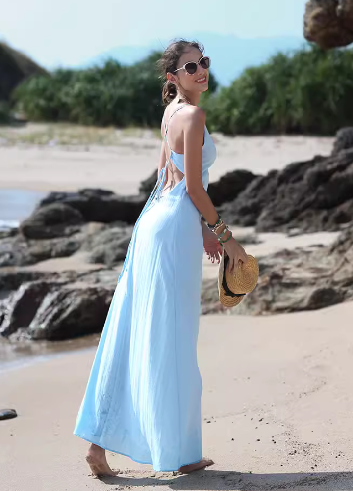 Woman Lace up Camisole Beach Long Dress CDR102