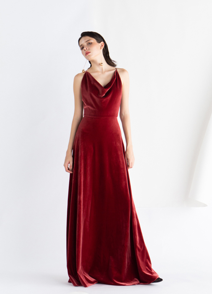 Woman Red Velvet Mermaid Party Long Dress CDR068