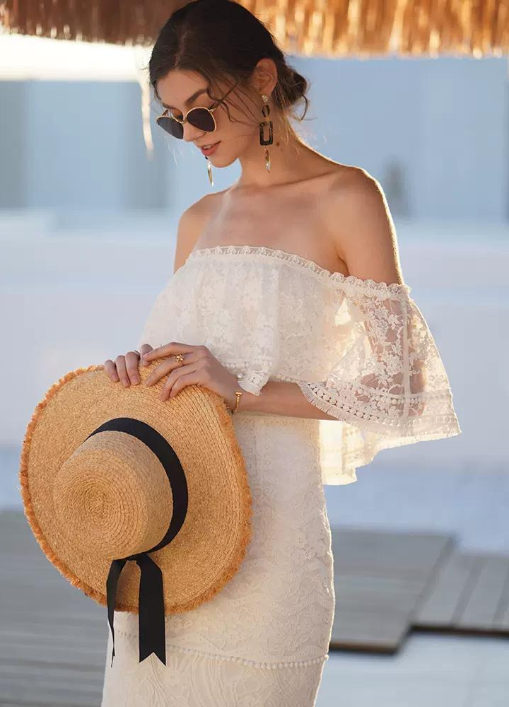 Woman Tube Top See through Flower Lace Dress CDR089