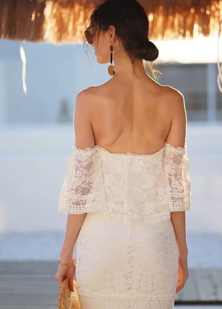 Woman Tube Top See through Flower Lace Dress CDR089