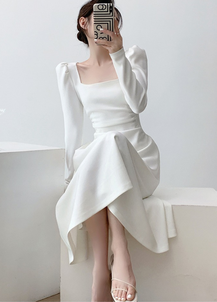 Woman Puff Shoulder Long Sleeve Dress CDR019