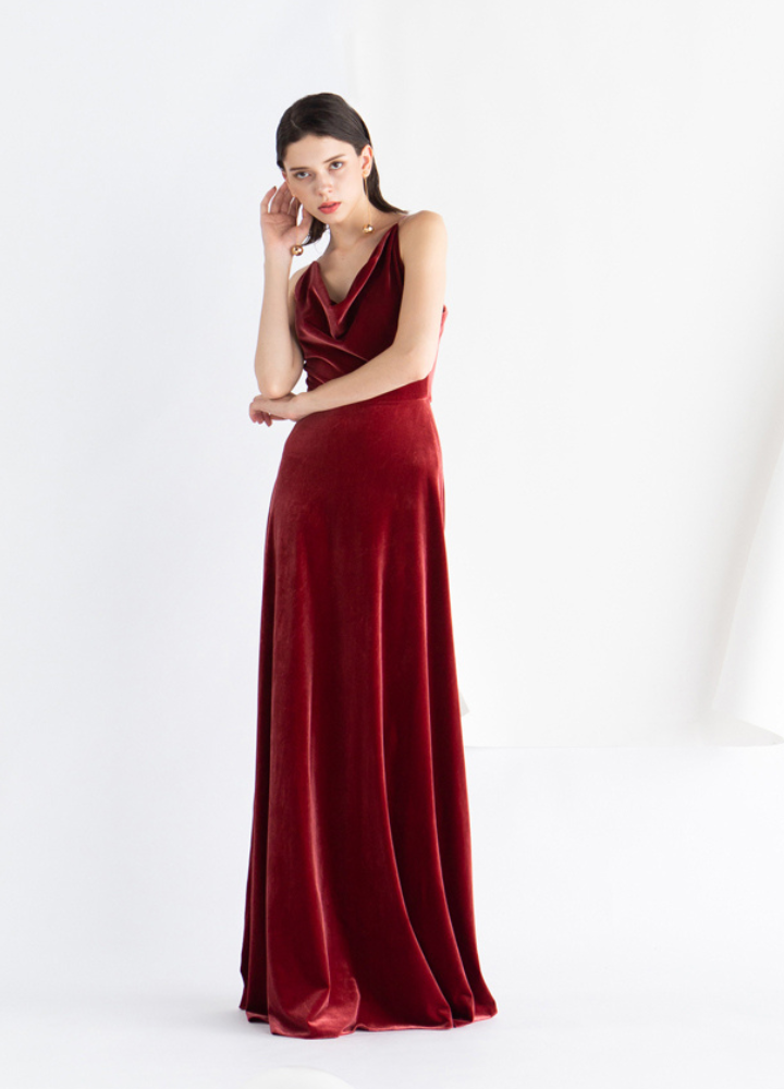 Woman Red Velvet Mermaid Party Long Dress CDR068