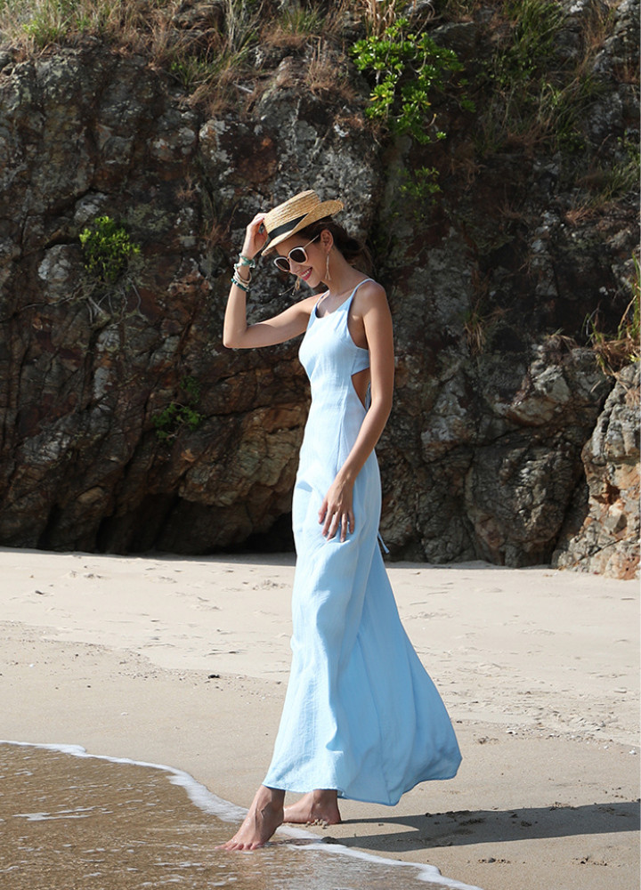 Woman Lace up Camisole Beach Long Dress CDR102