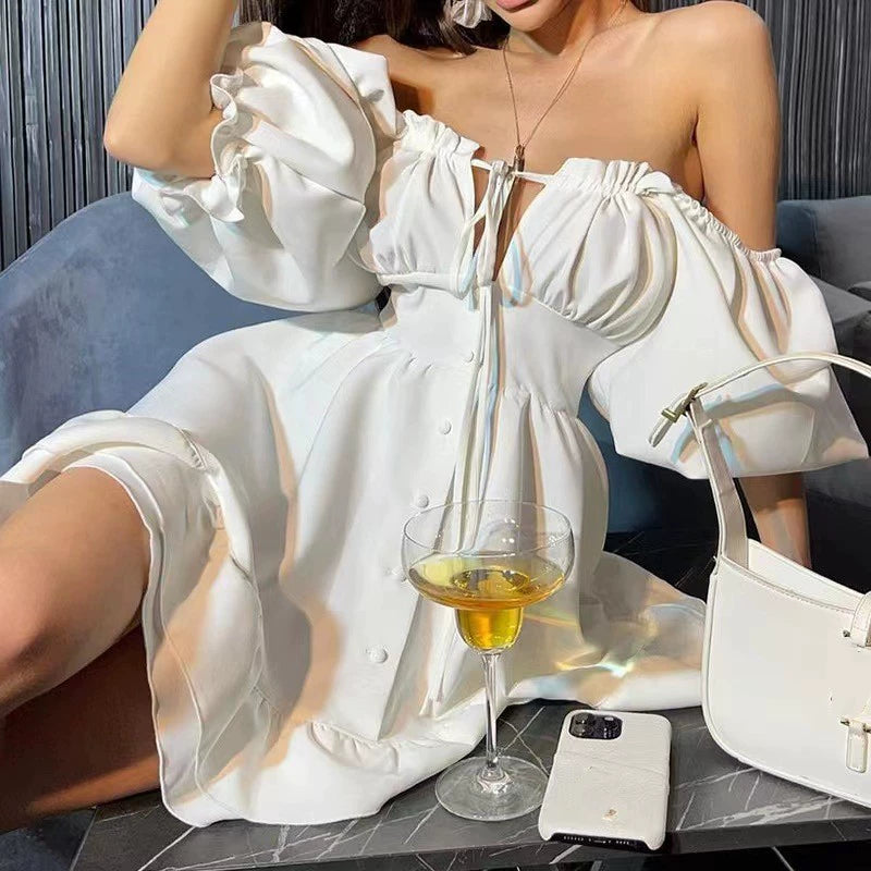 Women White Luxury Dress 【CDR015】