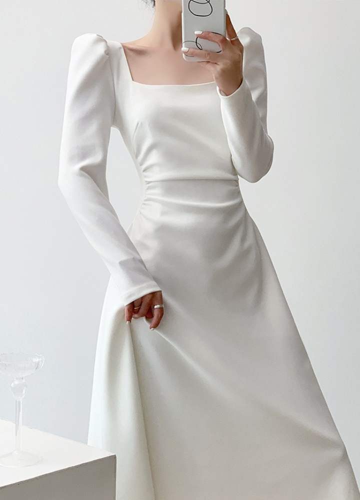 Woman Puff Shoulder Long Sleeve Dress CDR019
