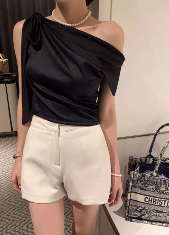 Woman Ribbon One Shoulder Sleeveless Blouse CST007