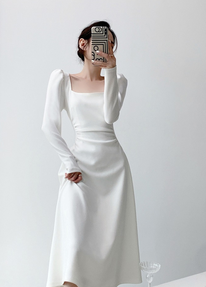 Woman Puff Shoulder Long Sleeve Dress CDR019