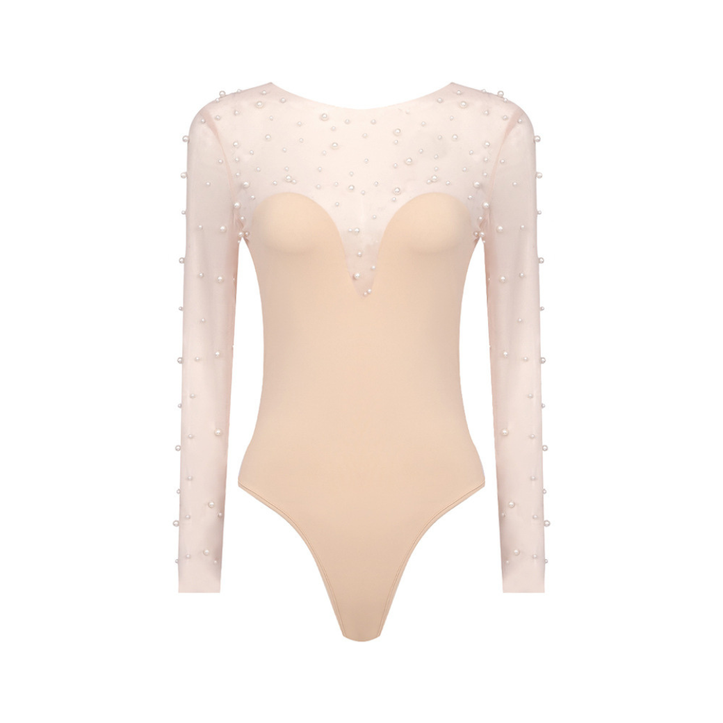 Woman Pearl Mesh Tops High Waist Pants SET-UP CDR084