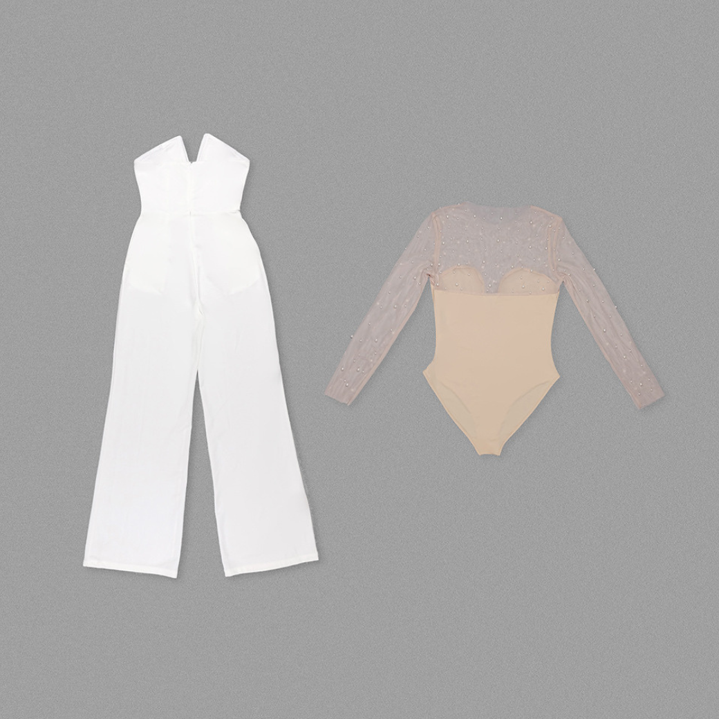 Woman Pearl Mesh Tops High Waist Pants SET-UP CDR084