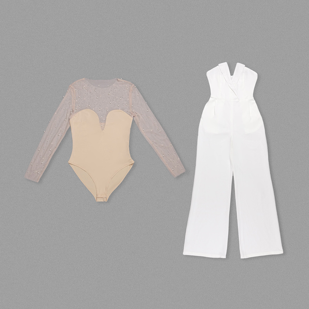 Woman Pearl Mesh Tops High Waist Pants SET-UP CDR084