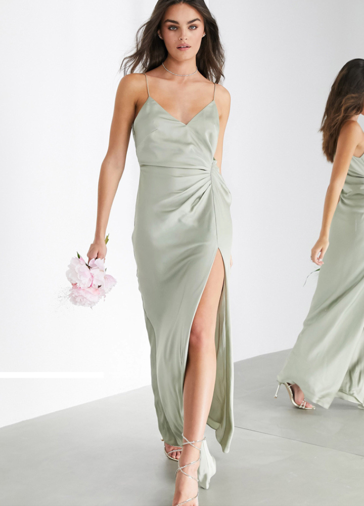 Woman 3type Green Satin No Sleeve Tight Dress CDR061