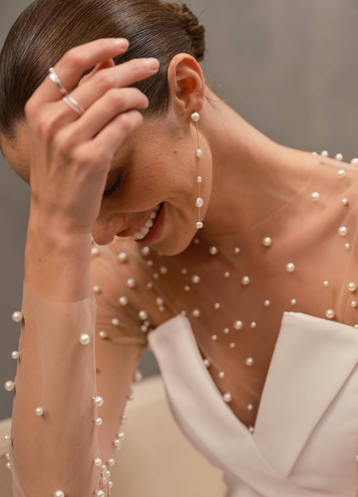 Woman Pearl Mesh Tops High Waist Pants SET-UP CDR084