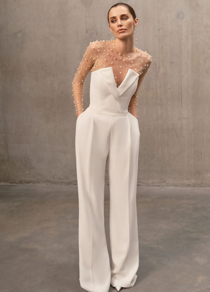 Woman Pearl Mesh Tops High Waist Pants SET-UP CDR084