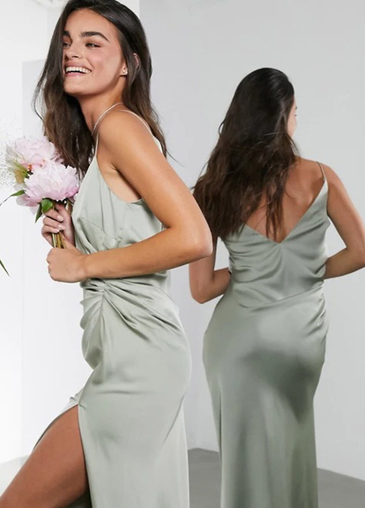 Woman 3type Green Satin No Sleeve Tight Dress CDR061
