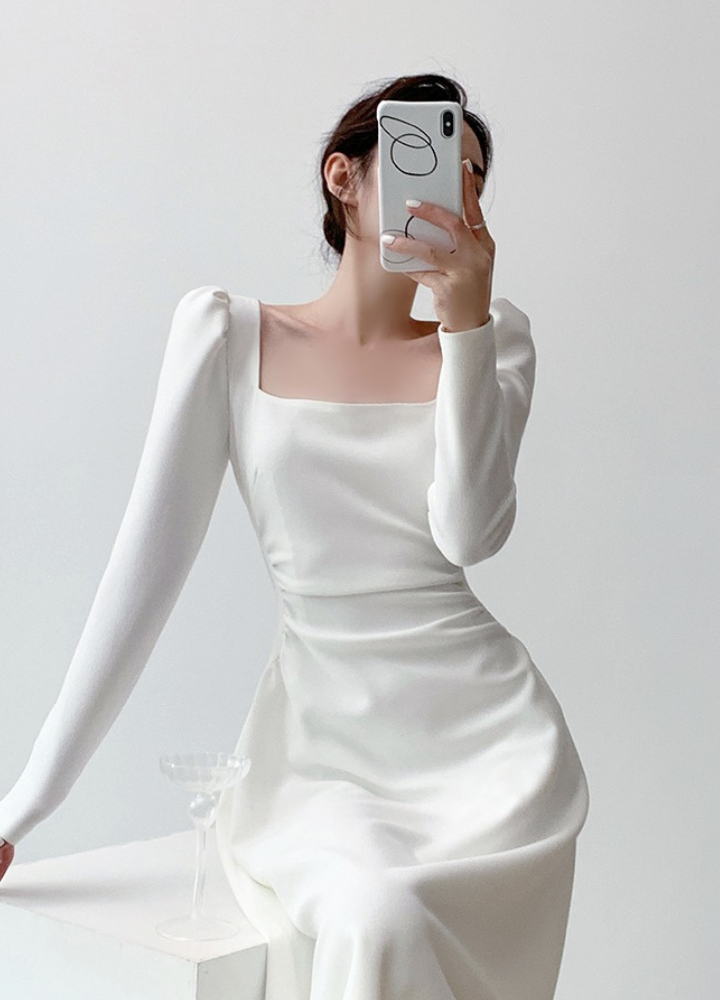 Woman Puff Shoulder Long Sleeve Dress CDR019