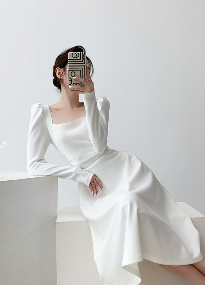 Woman Puff Shoulder Long Sleeve Dress CDR019