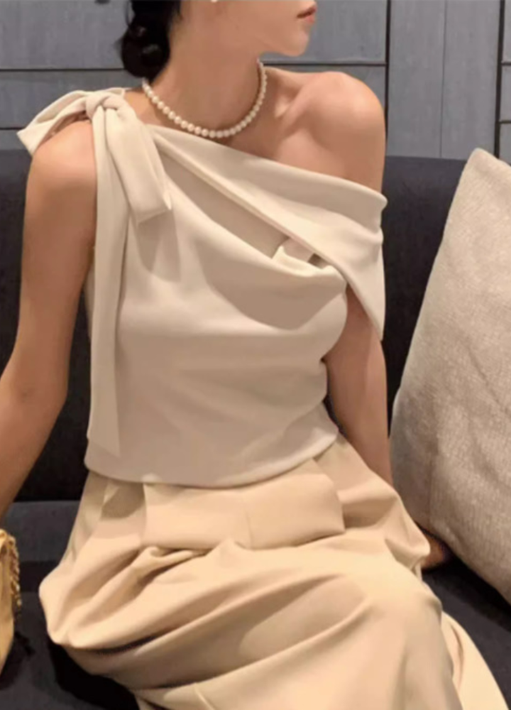 Woman Ribbon One Shoulder Sleeveless Blouse CST007