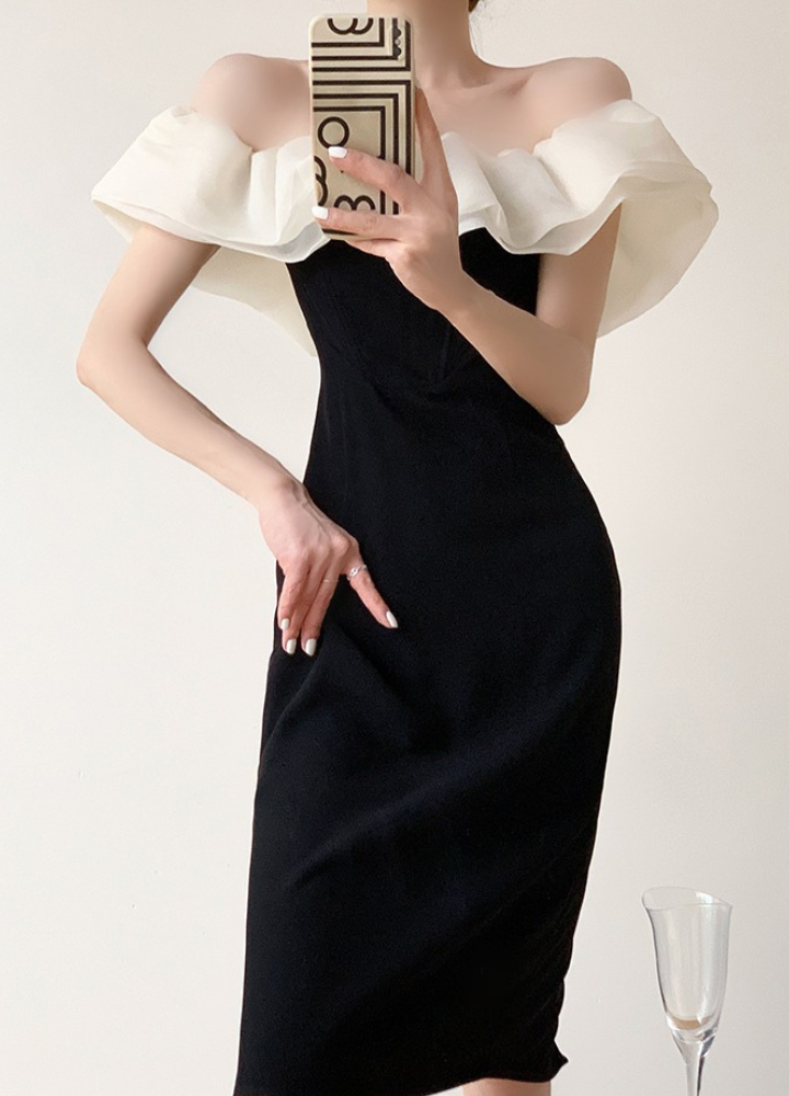 Woman Frill One Shoulder Middle Tight Dress CDR017