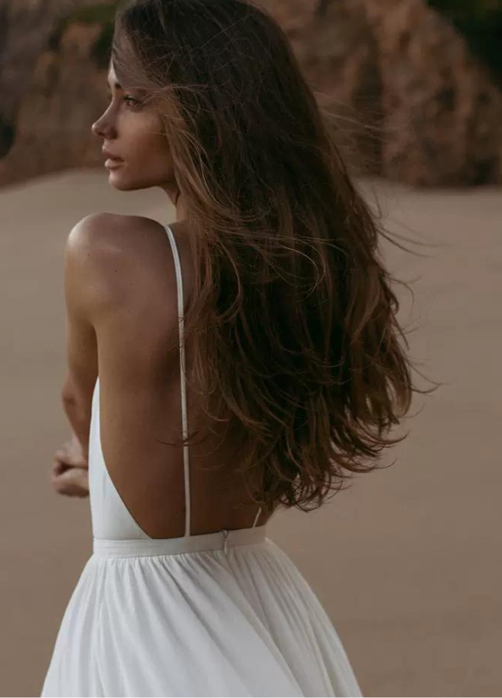 Woman VNeck Back Open Photo Wedding White Long Dress CDR079