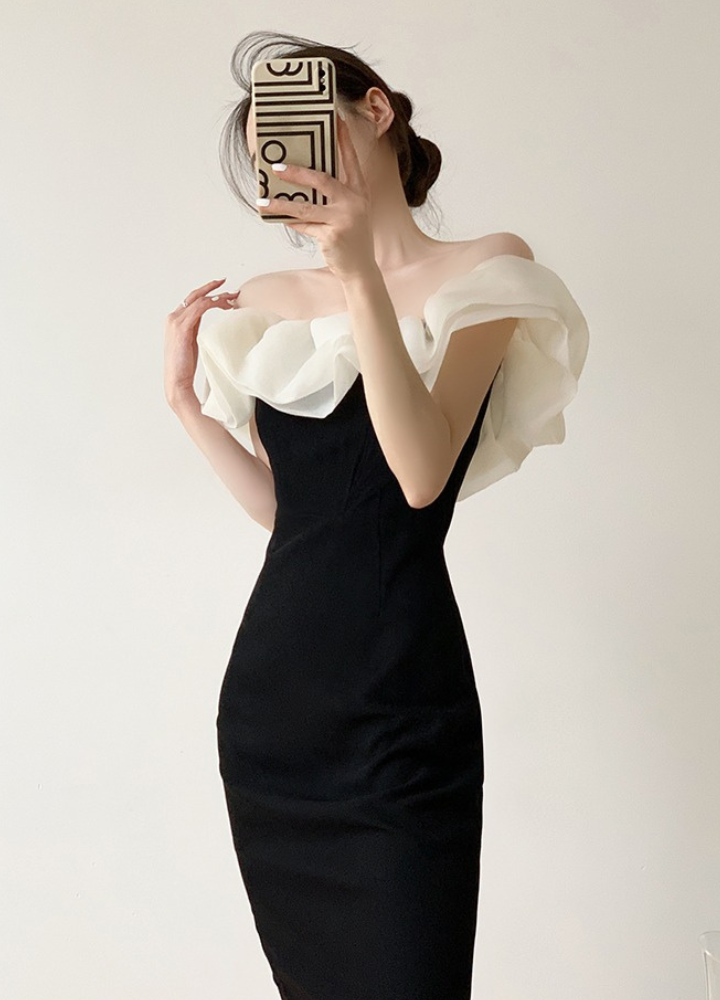 Woman Frill One Shoulder Middle Tight Dress CDR017