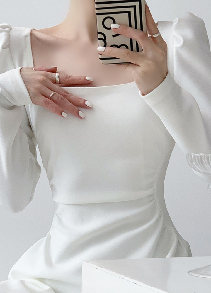 Woman Puff Shoulder Long Sleeve Dress CDR019