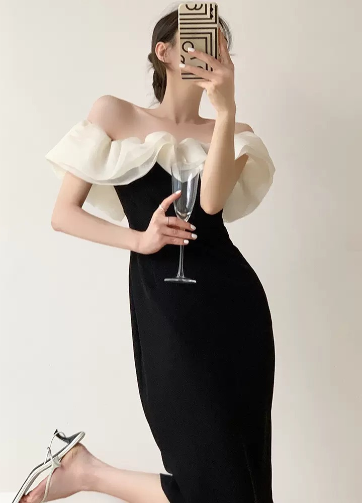 Woman Frill One Shoulder Middle Tight Dress CDR017