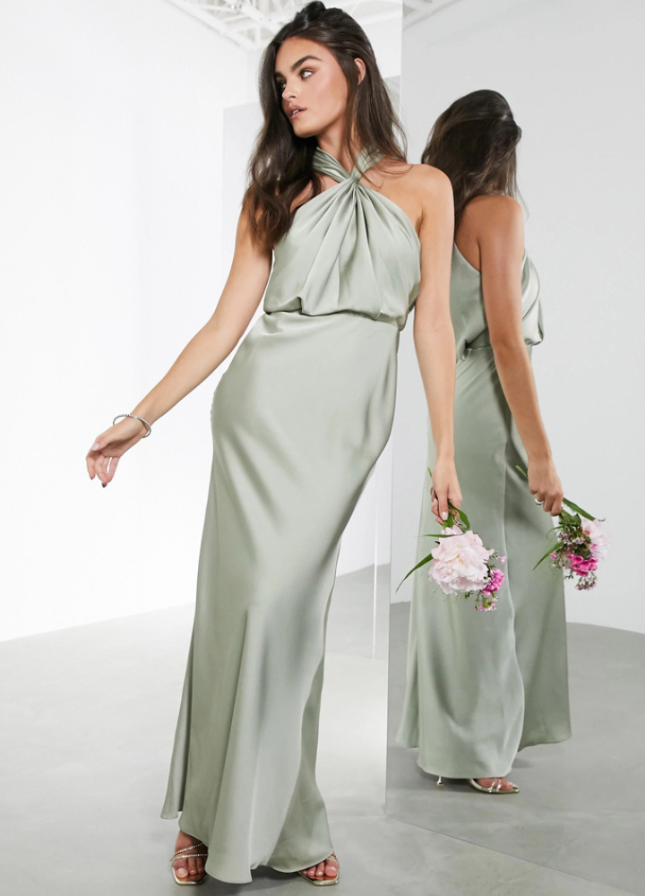 Woman 3type Green Satin No Sleeve Tight Dress CDR061