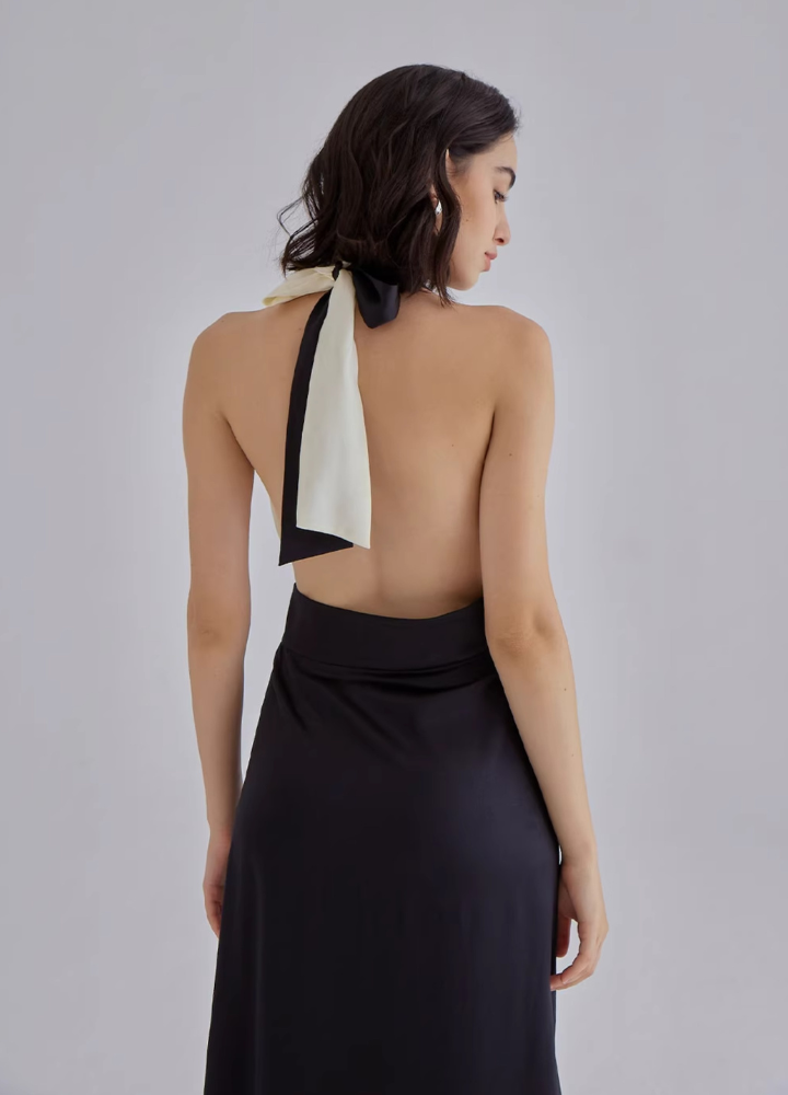 Woman Silk Backless Halter Neck Long Dress CDR033