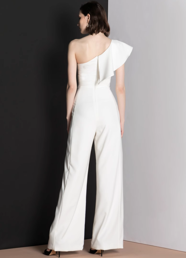 Woman Frills One Shoulder Wide Pants Jumpsuit CDR066
