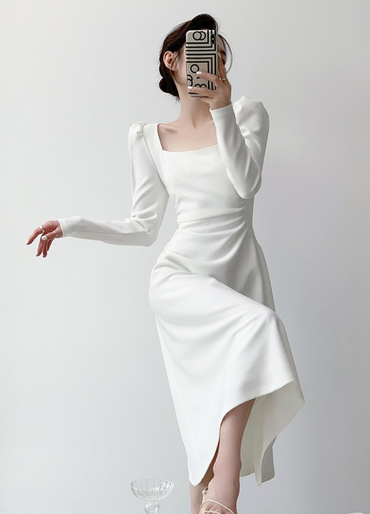 Woman Puff Shoulder Long Sleeve Dress CDR019