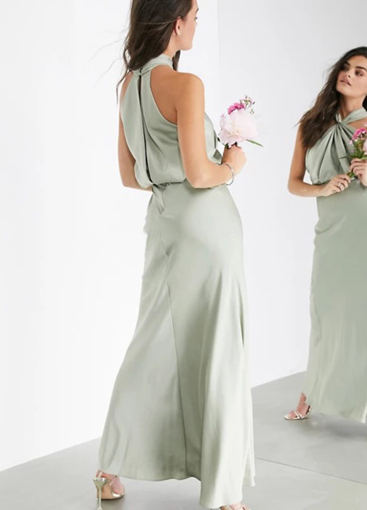 Woman 3type Green Satin No Sleeve Tight Dress CDR061