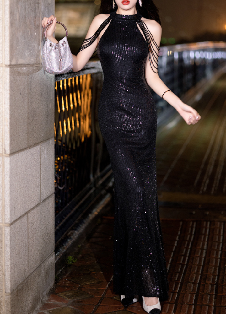 Woman Halter Neck Mermaid Party Evening Dress CDR037