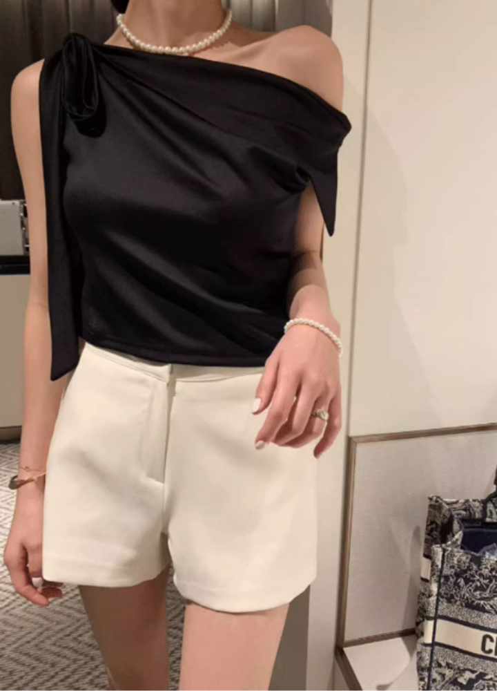 Woman Ribbon One Shoulder Sleeveless Blouse CST007