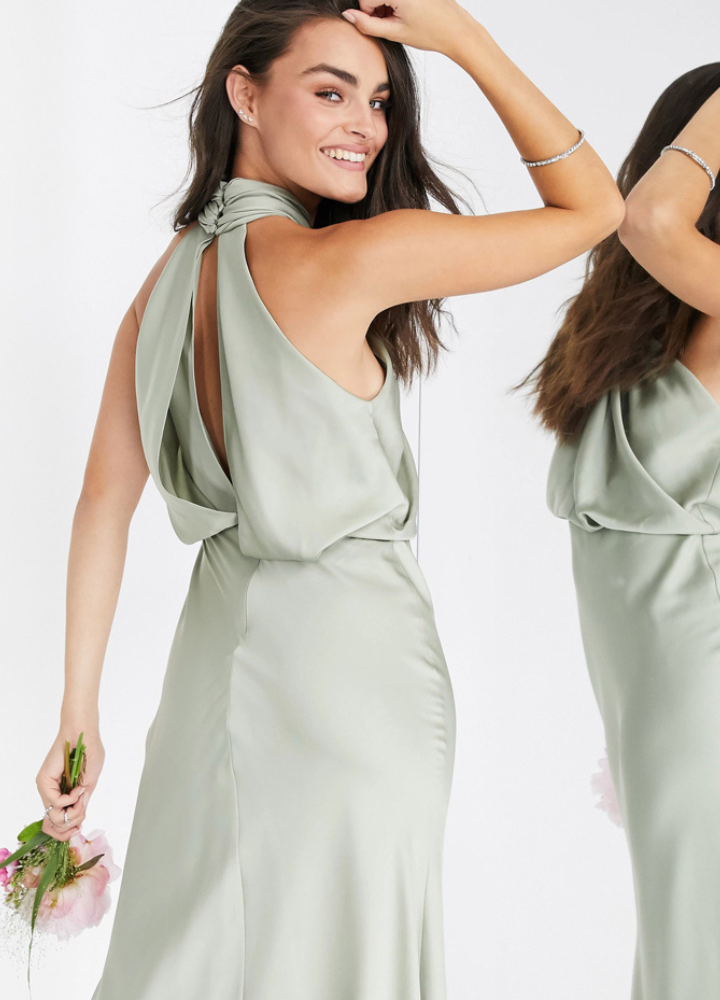 Woman 3type Green Satin No Sleeve Tight Dress CDR061